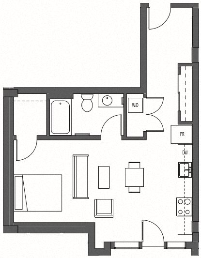 Floor plan for studio, 1 bath, 640 sqft